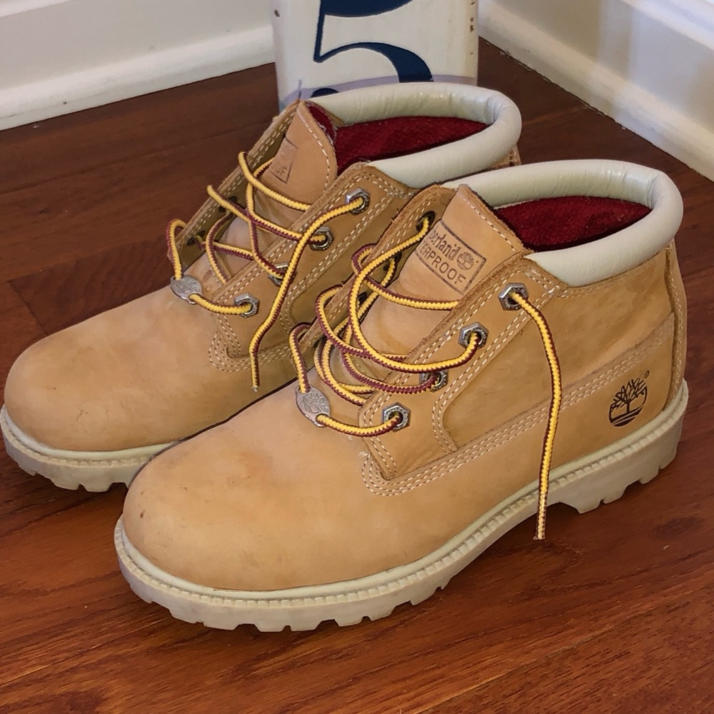 Women’s Wheat Timberland boots with white sole